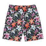 Watercolor Lily Flowers Pattern Print Men's Swim Trunks