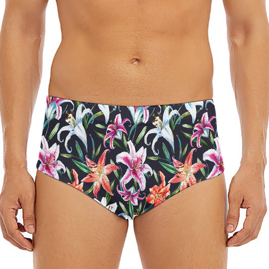 Watercolor Lily Flowers Pattern Print Men's Triangle Swim Briefs