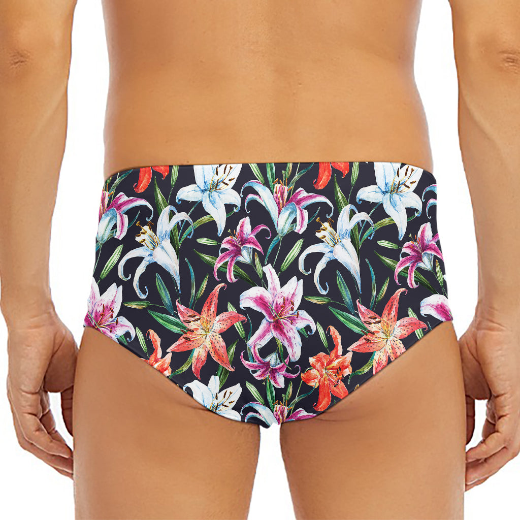 Watercolor Lily Flowers Pattern Print Men's Triangle Swim Briefs
