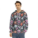 Watercolor Lily Flowers Pattern Print Men's Velvet Pullover Hoodie