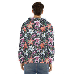 Watercolor Lily Flowers Pattern Print Men's Velvet Pullover Hoodie