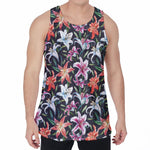 Watercolor Lily Flowers Pattern Print Men's Velvet Tank Top