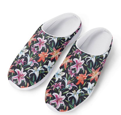 Watercolor Lily Flowers Pattern Print Mesh Casual Shoes