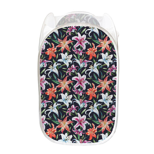 Watercolor Lily Flowers Pattern Print Mesh Laundry Hamper