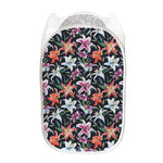 Watercolor Lily Flowers Pattern Print Mesh Laundry Hamper