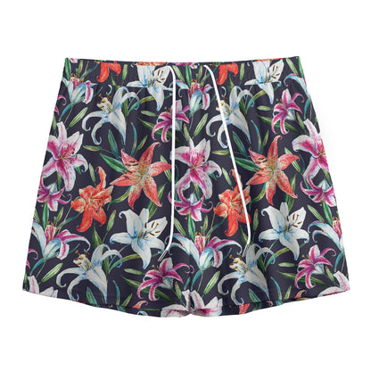 Watercolor Lily Flowers Pattern Print Mesh Shorts