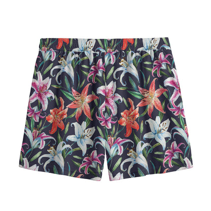 Watercolor Lily Flowers Pattern Print Mesh Shorts