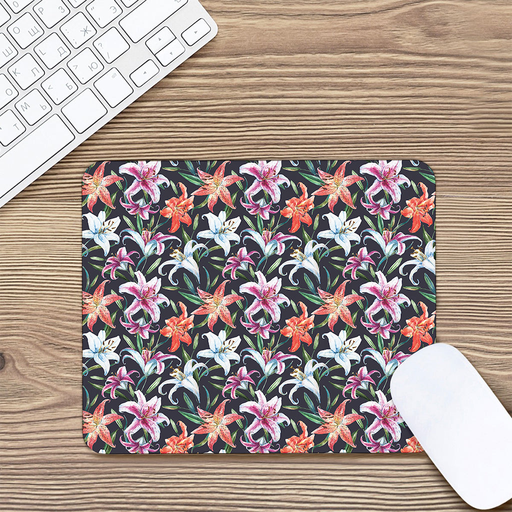 Watercolor Lily Flowers Pattern Print Mouse Pad