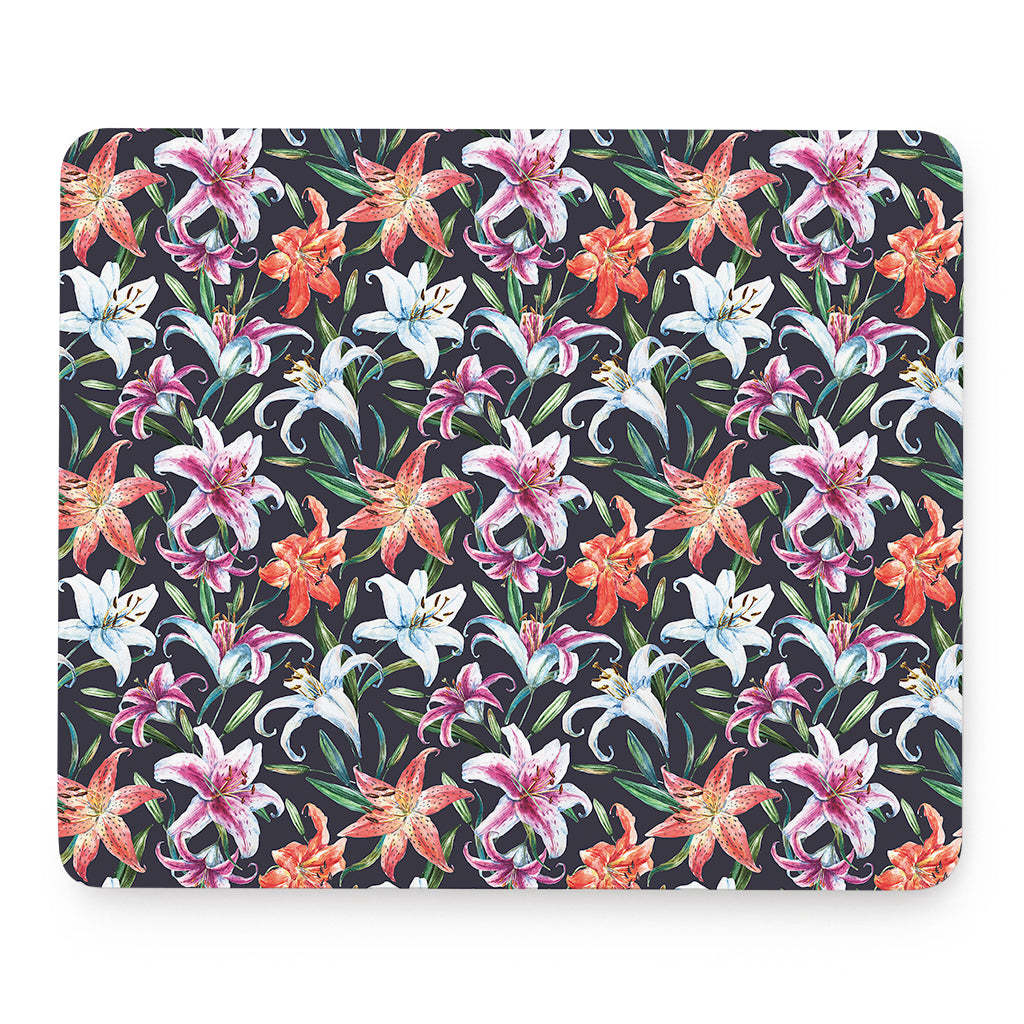 Watercolor Lily Flowers Pattern Print Mouse Pad