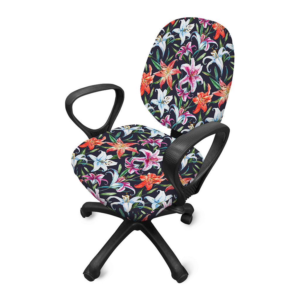 Watercolor Lily Flowers Pattern Print Office Chair Cover
