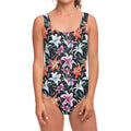 Watercolor Lily Flowers Pattern Print One Piece Swimsuit