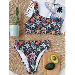 Watercolor Lily Flowers Pattern Print One Shoulder Bikini Top