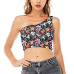 Watercolor Lily Flowers Pattern Print One Shoulder Crop Top