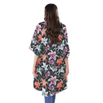 Watercolor Lily Flowers Pattern Print Open Front Beach Cover Up