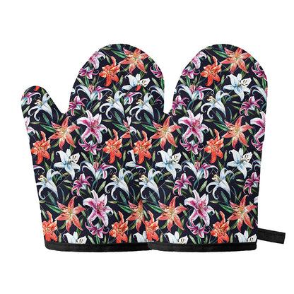 Watercolor Lily Flowers Pattern Print Oven Mitts