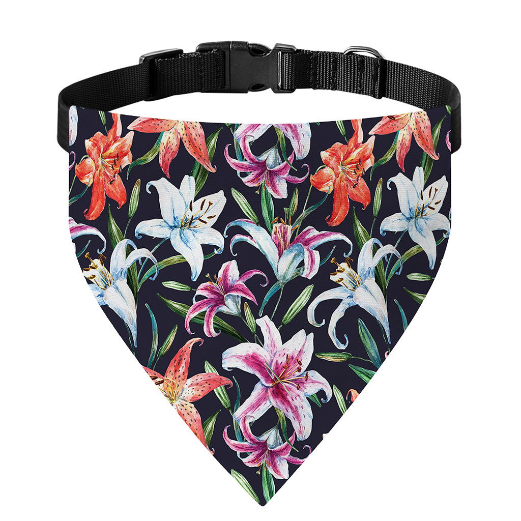 Watercolor Lily Flowers Pattern Print Over The Collar Dog Bandana