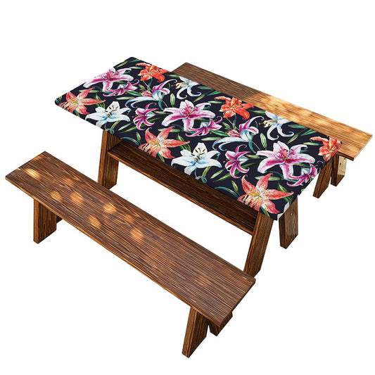 Watercolor Lily Flowers Pattern Print Picnic Table Cover