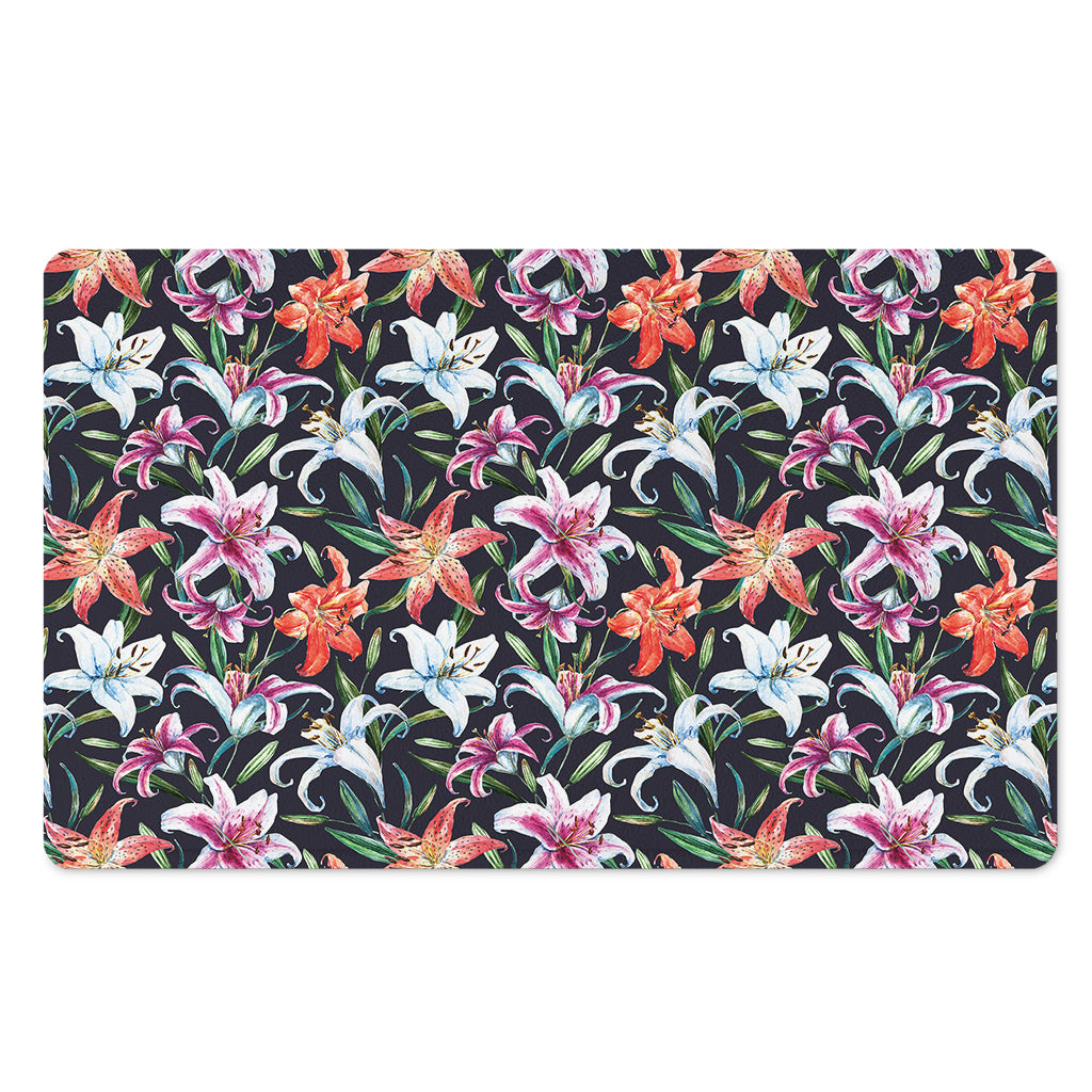 Watercolor Lily Flowers Pattern Print Polyester Doormat