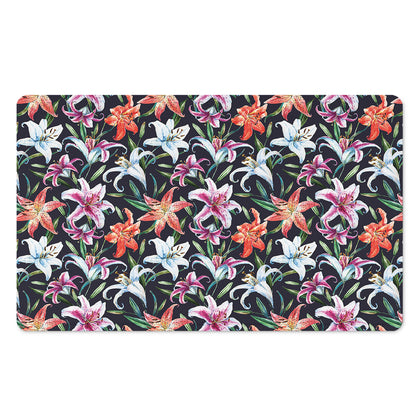 Watercolor Lily Flowers Pattern Print Polyester Doormat