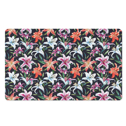 Watercolor Lily Flowers Pattern Print Polyester Doormat