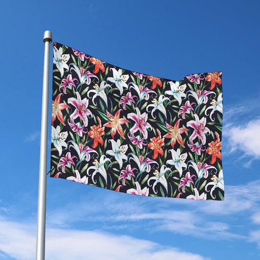 Watercolor Lily Flowers Pattern Print Polyester Flag