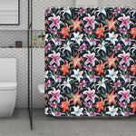 Watercolor Lily Flowers Pattern Print Polyester Shower Curtain