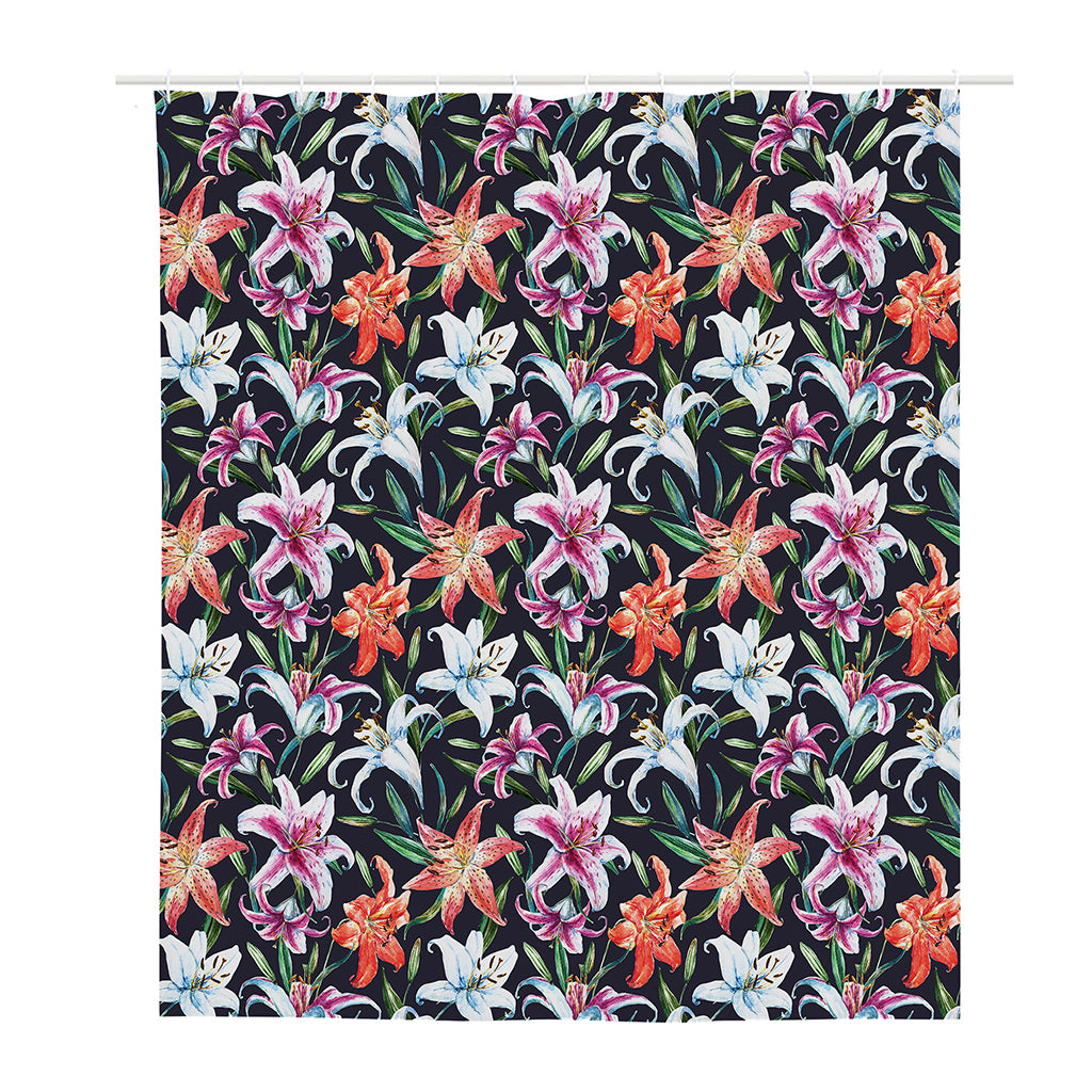 Watercolor Lily Flowers Pattern Print Polyester Shower Curtain