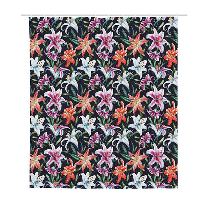 Watercolor Lily Flowers Pattern Print Polyester Shower Curtain