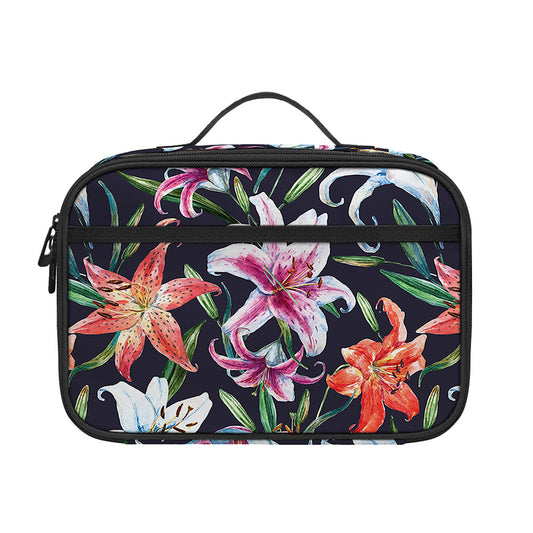 Watercolor Lily Flowers Pattern Print Portable Lunch Bag