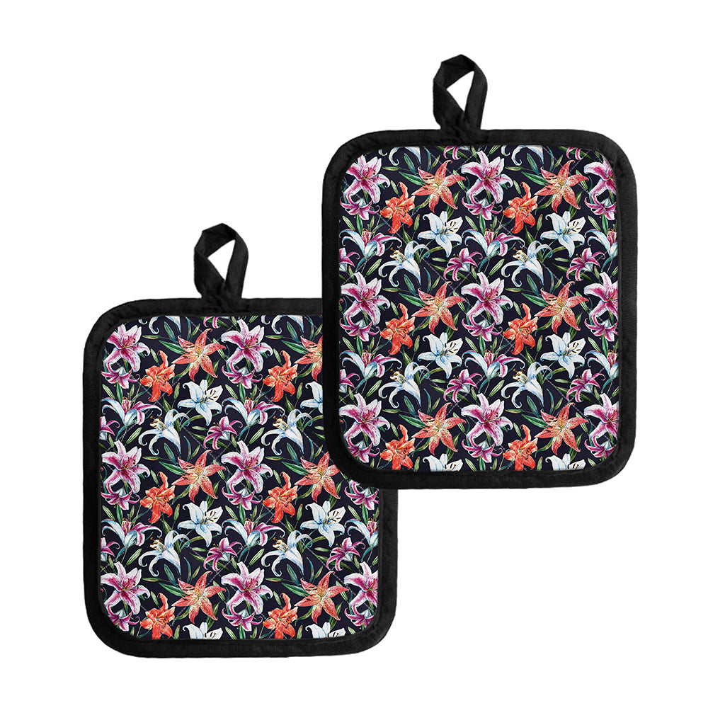 Watercolor Lily Flowers Pattern Print Pot Holders