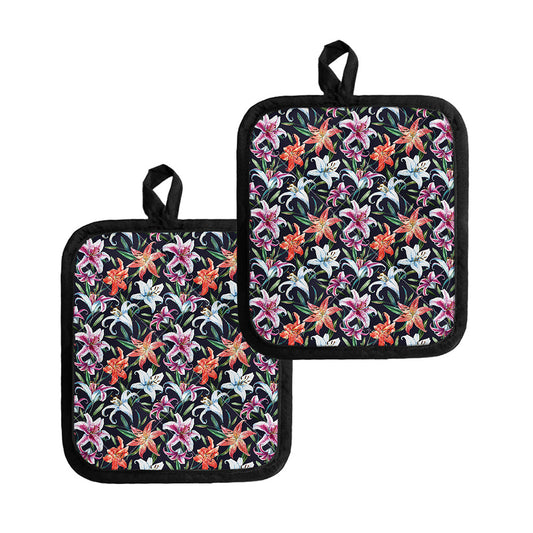 Watercolor Lily Flowers Pattern Print Pot Holders