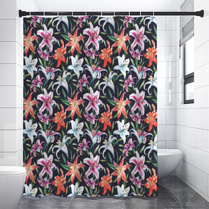 Watercolor Lily Flowers Pattern Print Premium Shower Curtain