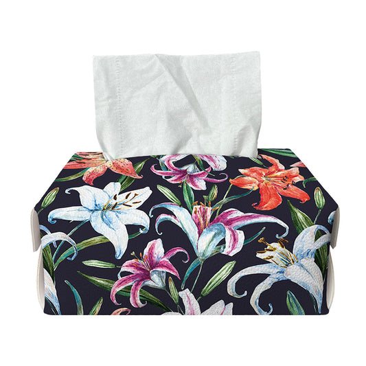 Watercolor Lily Flowers Pattern Print Rectangle Tissue Box Cover