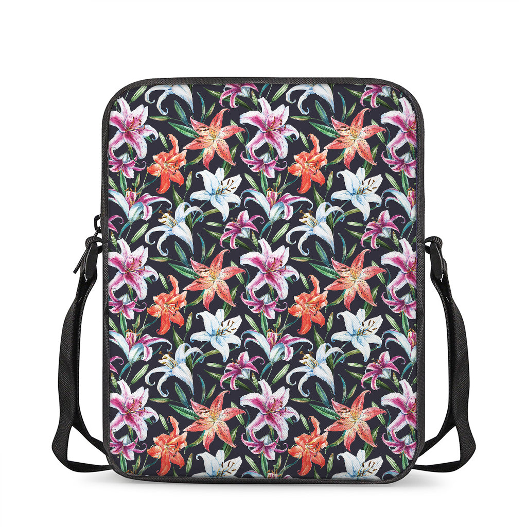 Watercolor Lily Flowers Pattern Print Rectangular Crossbody Bag