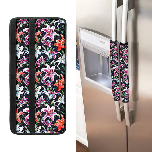 Watercolor Lily Flowers Pattern Print Refrigerator Handle Covers