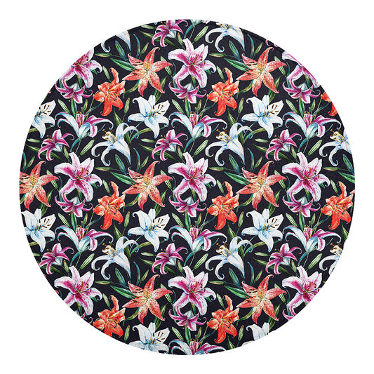 Watercolor Lily Flowers Pattern Print Round Blanket
