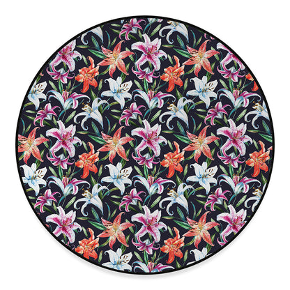 Watercolor Lily Flowers Pattern Print Round Floor Mat