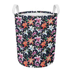 Watercolor Lily Flowers Pattern Print Round Laundry Basket