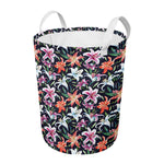 Watercolor Lily Flowers Pattern Print Round Laundry Basket