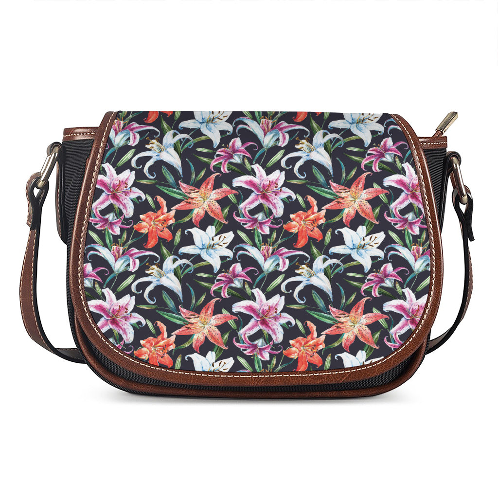 Watercolor Lily Flowers Pattern Print Saddle Bag
