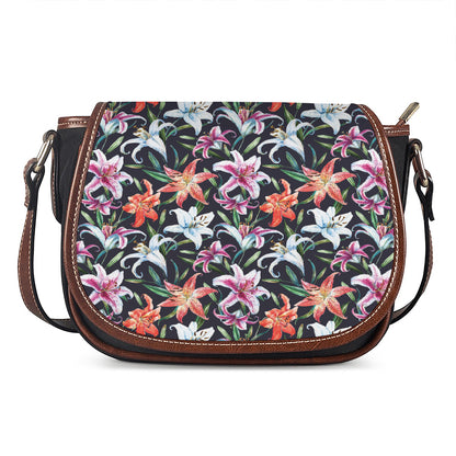 Watercolor Lily Flowers Pattern Print Saddle Bag