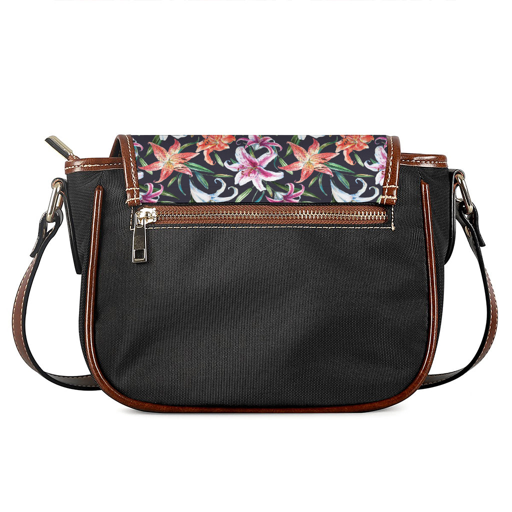Watercolor Lily Flowers Pattern Print Saddle Bag