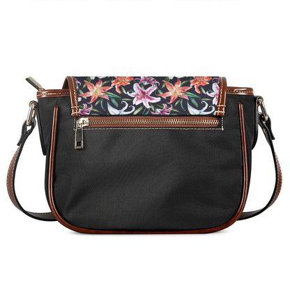 Watercolor Lily Flowers Pattern Print Saddle Bag
