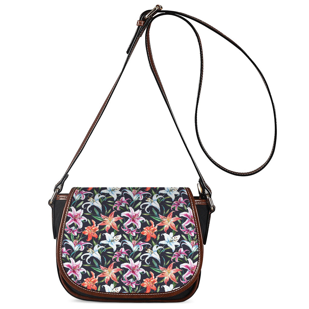 Watercolor Lily Flowers Pattern Print Saddle Bag