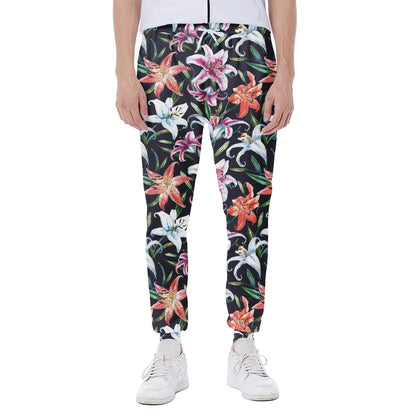 Watercolor Lily Flowers Pattern Print Scuba Joggers