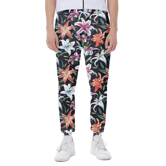 Watercolor Lily Flowers Pattern Print Scuba Joggers