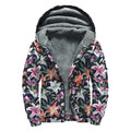 Watercolor Lily Flowers Pattern Print Sherpa Lined Zip Up Hoodie