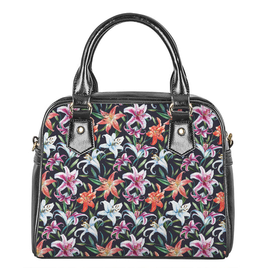 Watercolor Lily Flowers Pattern Print Shoulder Handbag