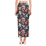 Watercolor Lily Flowers Pattern Print Side Slit Maxi Skirt