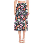 Watercolor Lily Flowers Pattern Print Side Slit Midi Skirt